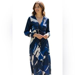 ZARA Abstract Print Midi Dress Talla M – Long Sleeve Wrap Style